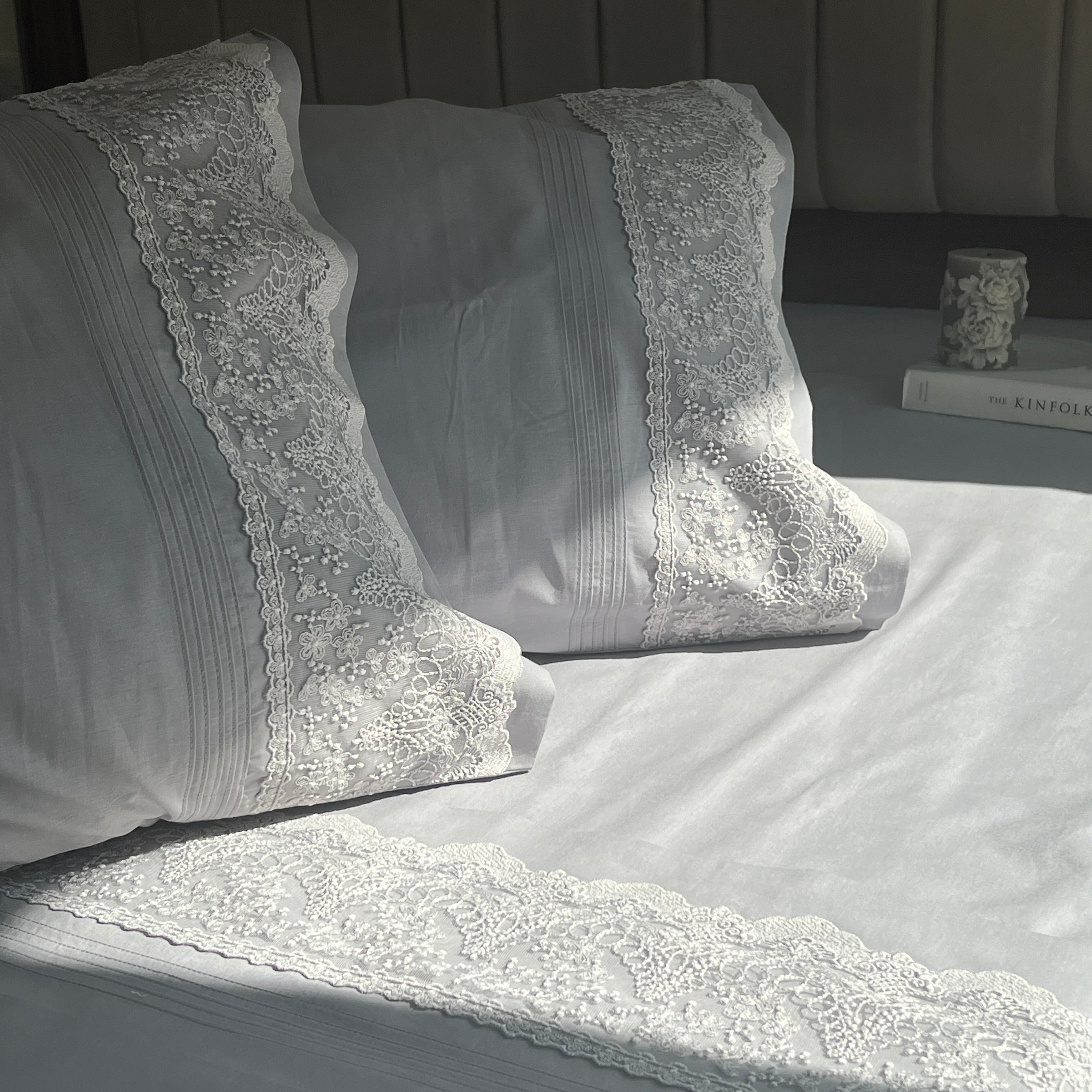 Sadyaska Chantilly Slate Embroidered Lace Set 1 Pcs Bedsheet