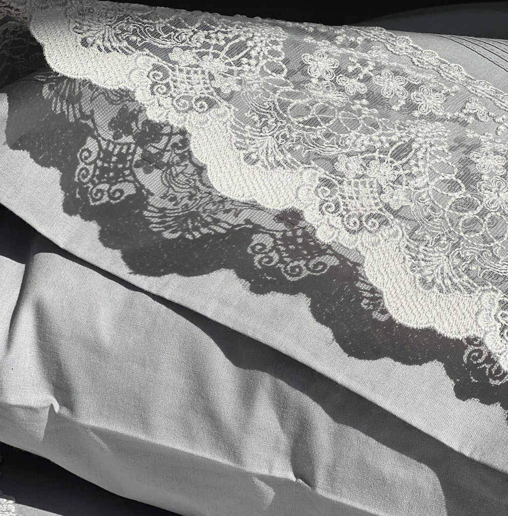 Sadyaska Chantilly Slate Embroidered Lace Set 1 Pcs Bedsheet