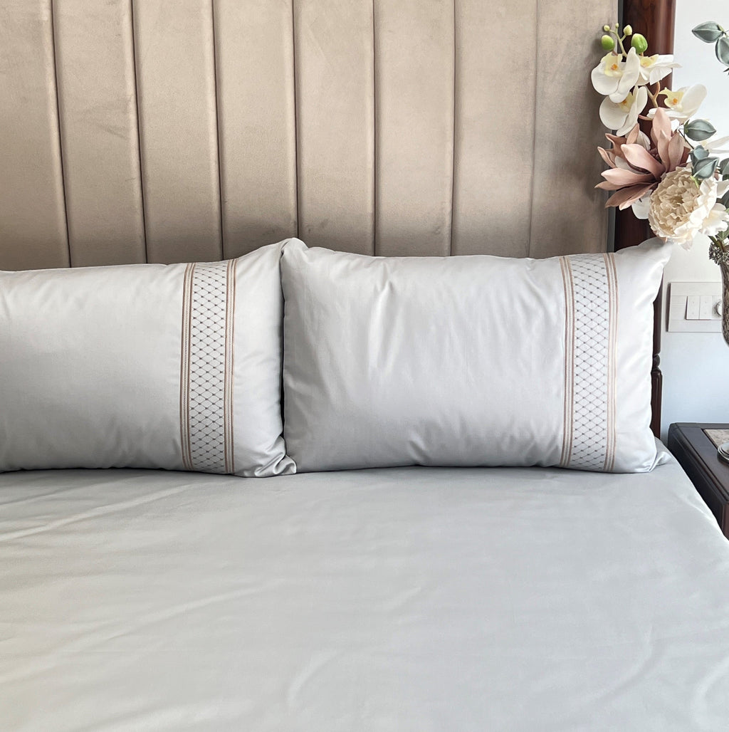 Sadyaska 600TC Cotton Checkers Pearl Grey Beyond Set 1 Pcs Bedsheet