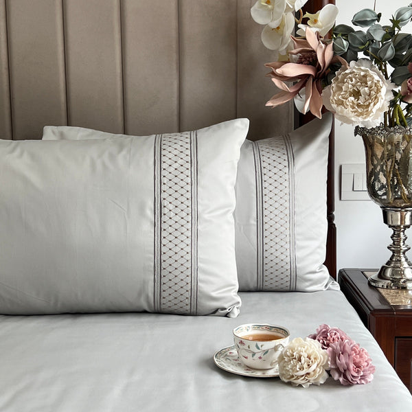 Sadyaska 600TC Cotton Checkers Platinum Beyond Set 1 Pcs Bedsheet