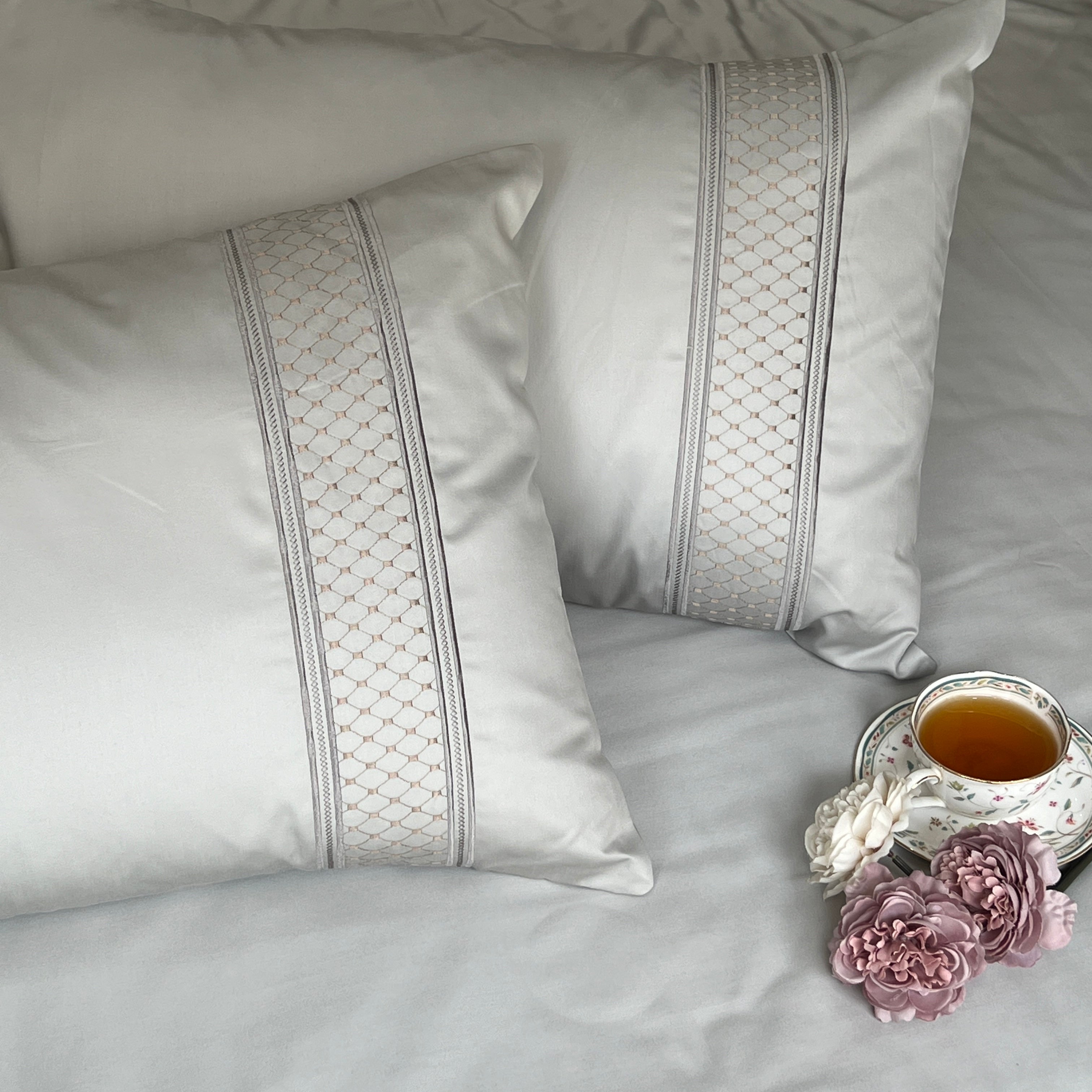 Sadyaska 600TC Cotton Checkers Platinum Beyond Set 1 Pcs Bedsheet