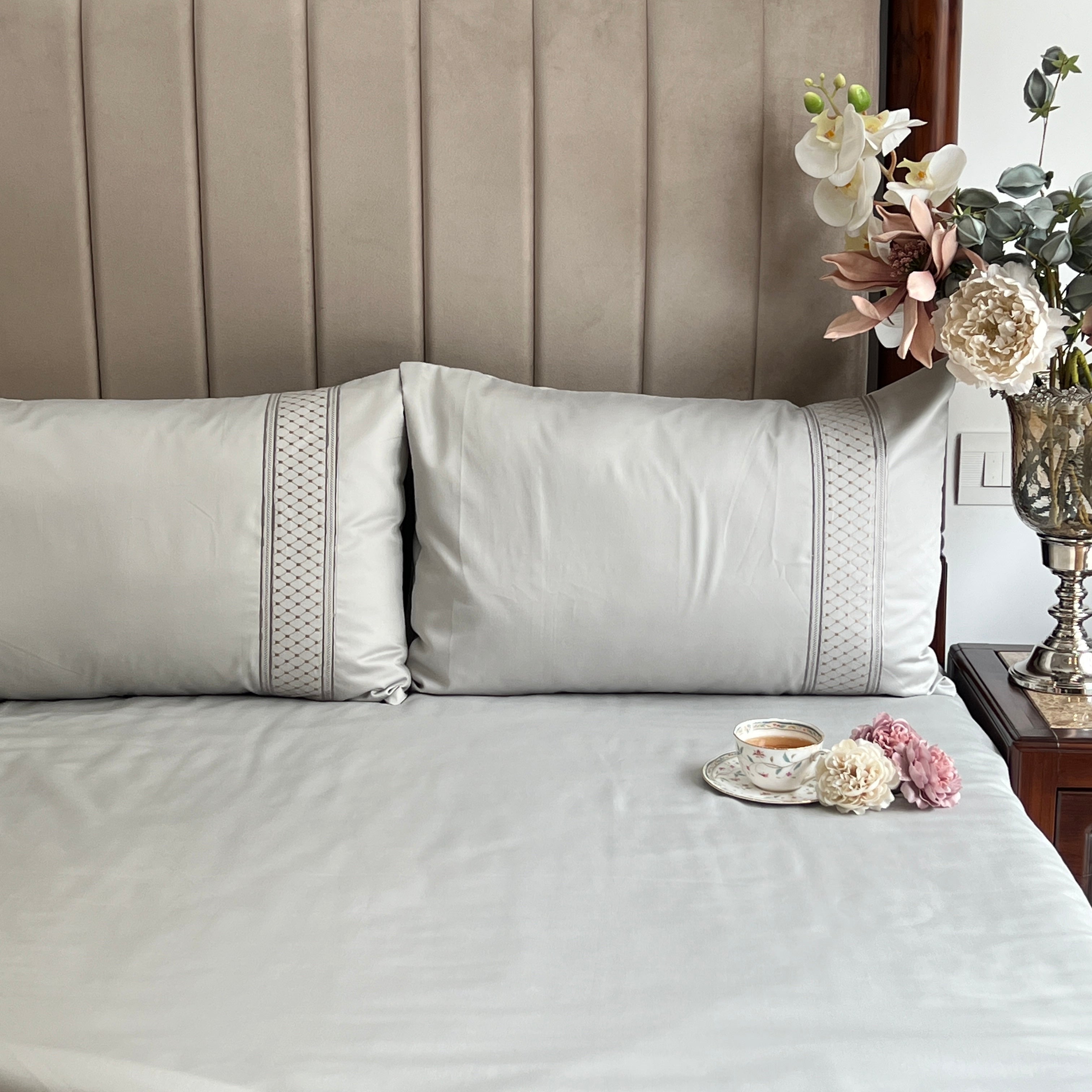 Sadyaska 600TC Cotton Checkers Platinum Beyond Set 1 Pcs Bedsheet