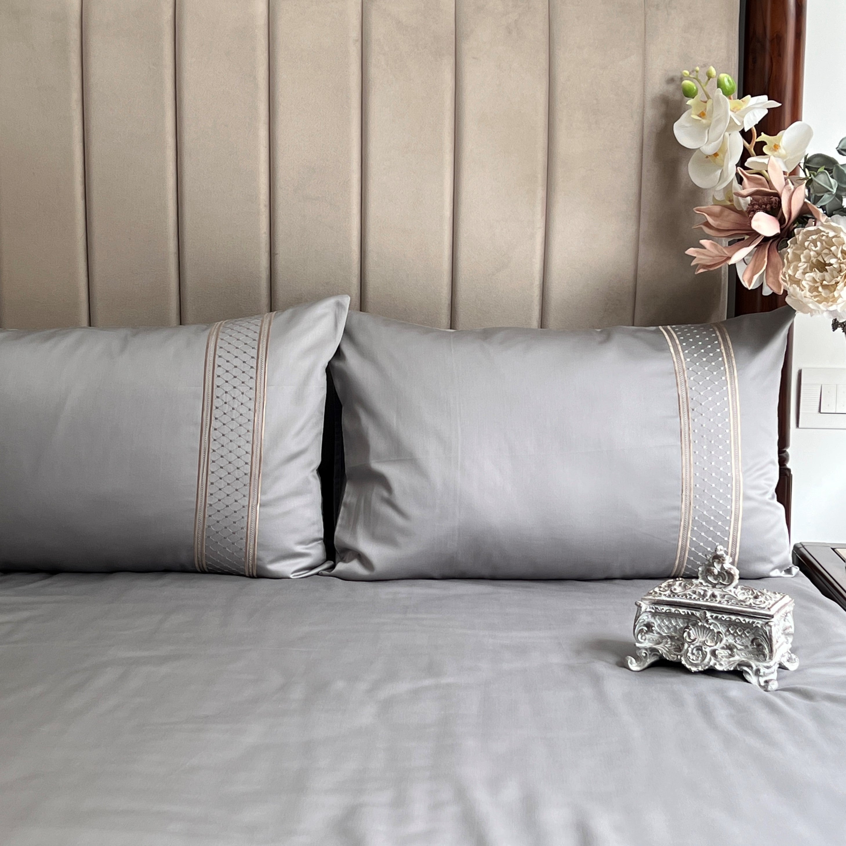 Sadyaska 600TC Cotton Checkers Steel Grey Beyond Set 1 Pcs Bedsheet