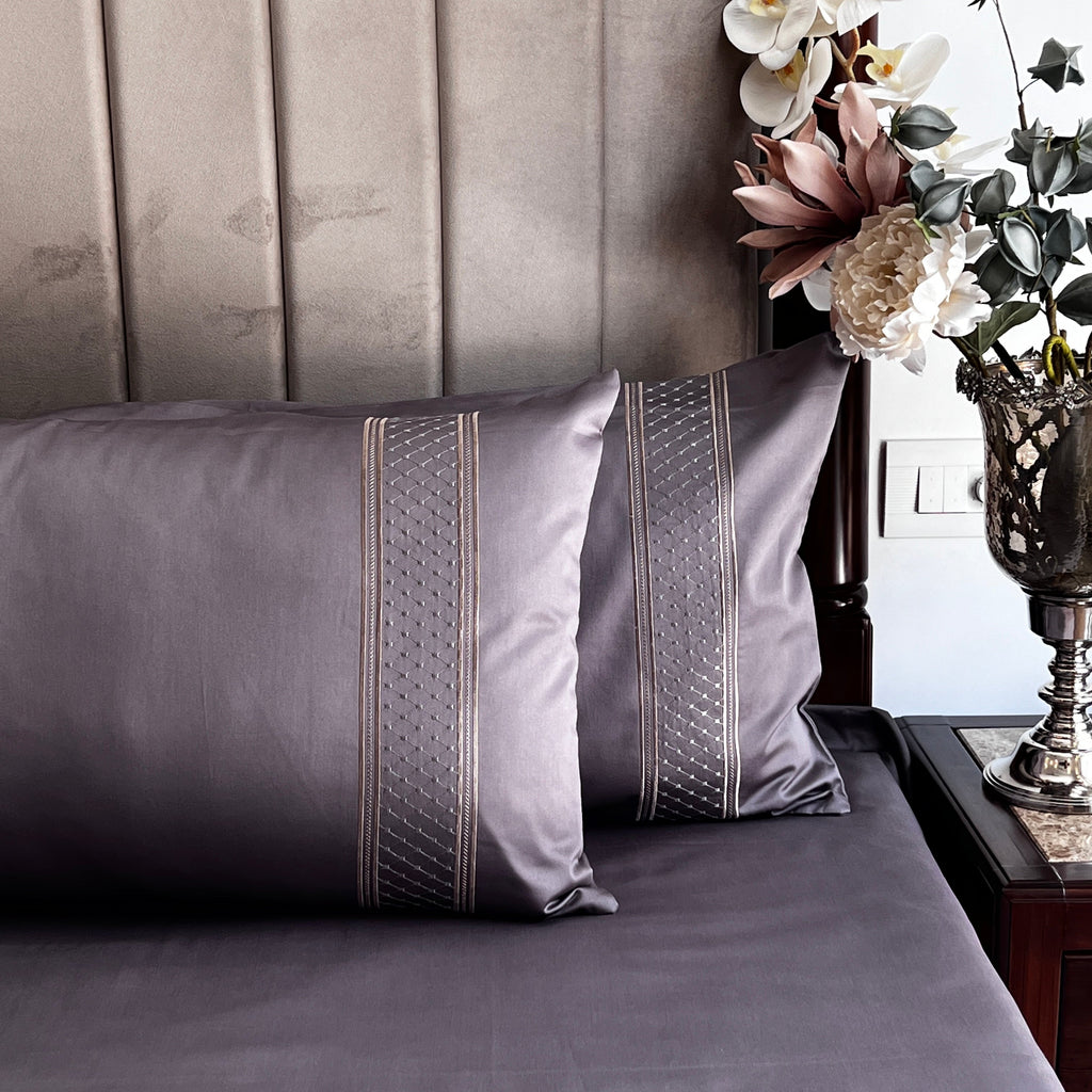 Sadyaska 600TC Cotton Checkers Titanium Grey Beyond Set 1 Pcs Bedsheet