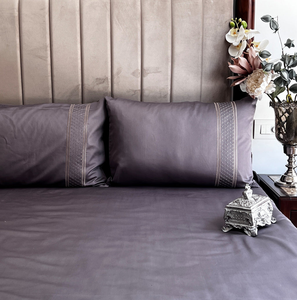 Sadyaska 600TC Cotton Checkers Titanium Grey Beyond Set 1 Pcs Bedsheet