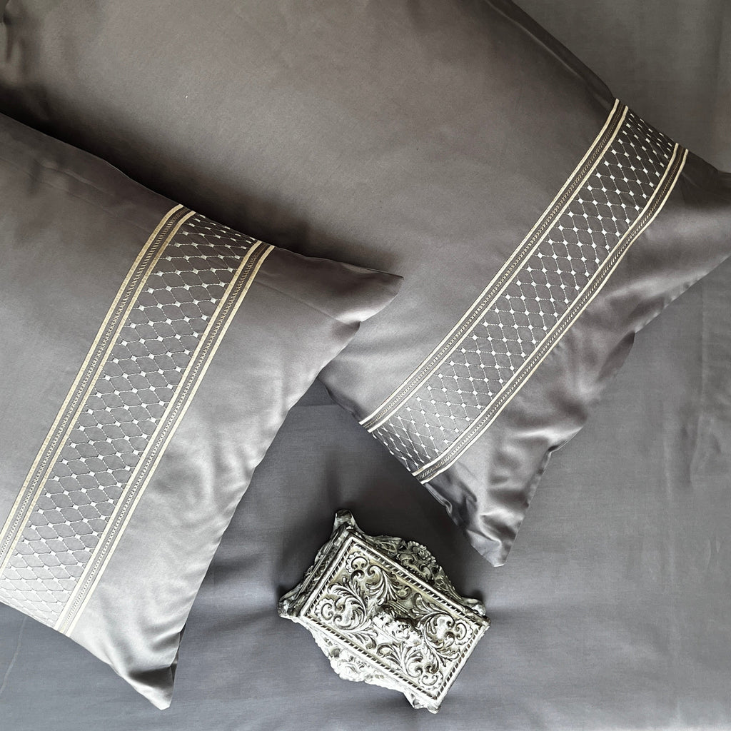 Sadyaska 600TC Cotton Checkers Titanium Grey Beyond Set 1 Pcs Bedsheet