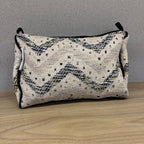 Sadyaska Ivory and Blue Chevron Cotton Medium Size Woven Wedding Jewelry Pouch / Cosmetic / Make Up Case Multifunction Storage 1 Pcs Product
