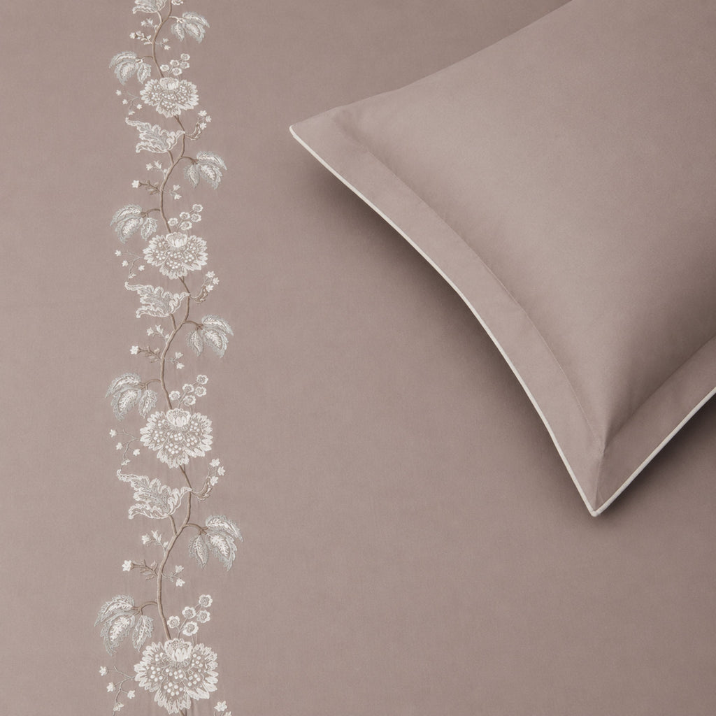 Sansaar by DDdecor Large Bedsheet Set with 2 Pillow Covers - Peonia - Mushroom - Embroidered - 1 Pc