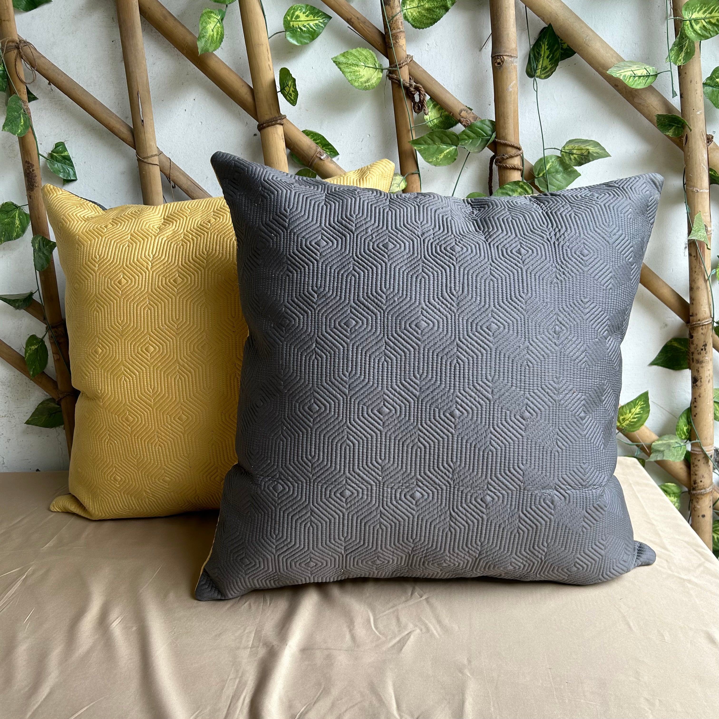 Sadyaska Diaco Buttercup Yellow and Dark Grey Quilted Reversible Cotton 1 Pcs Euro Sham