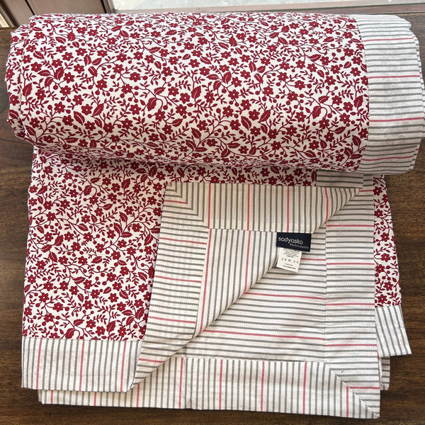 Sadyaska Single Bed Red Printed Premium Pure Cotton Reversible 1 Pcs Dohar