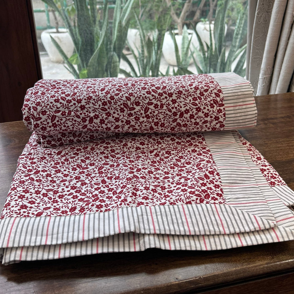 Sadyaska Single Bed Red Printed Premium Pure Cotton Reversible 1 Pcs Dohar