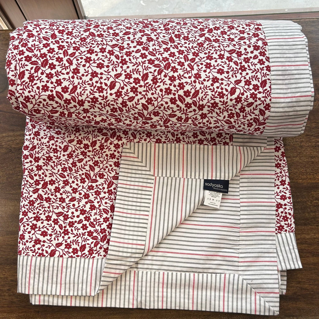 Sadyaska Double Bed Red Printed Premium Pure Cotton Reversible 1 Pcs Dohar