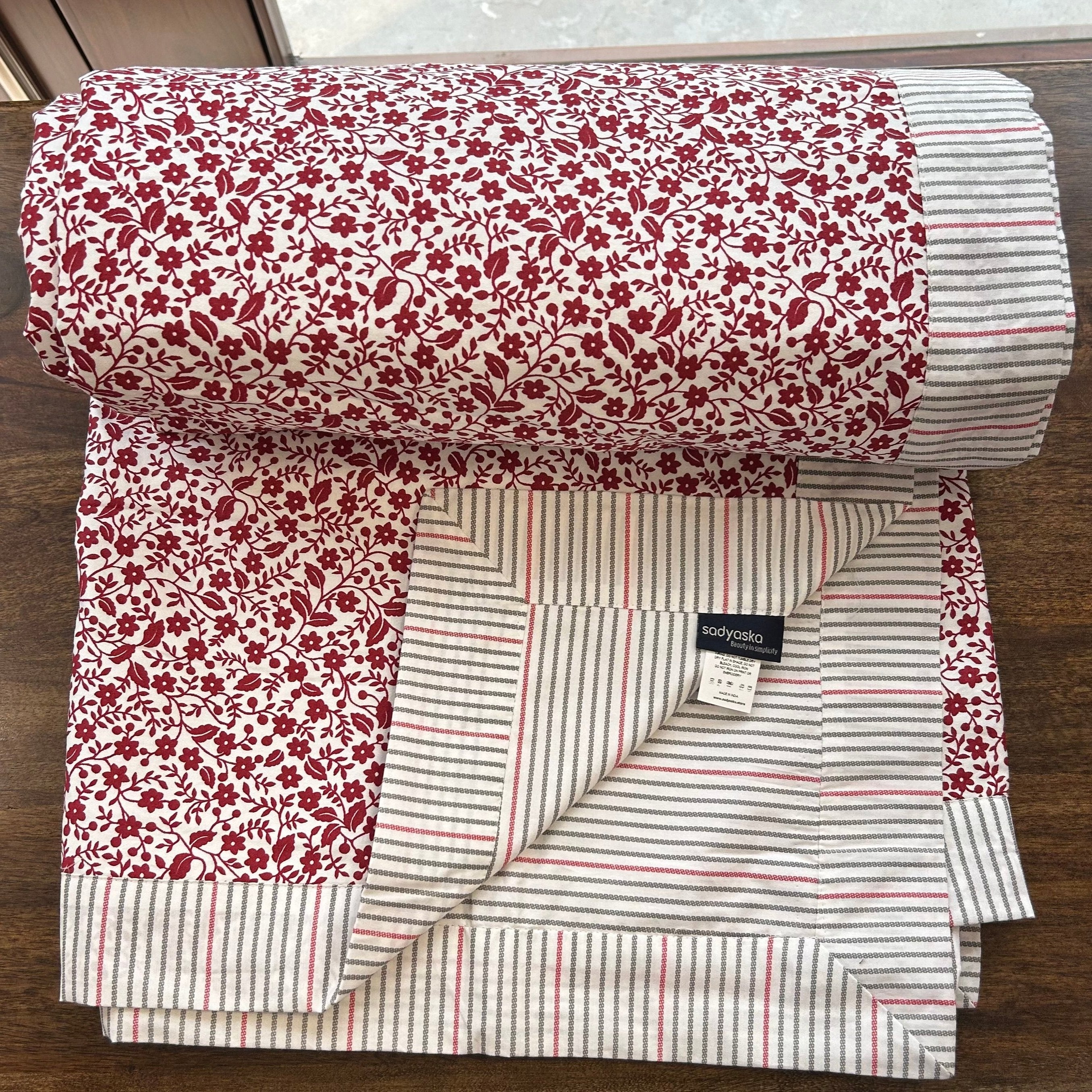 Sadyaska Double Bed Red Printed Premium Pure Cotton Reversible 1 Pcs Dohar