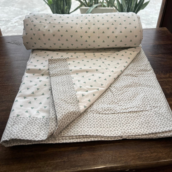 Sadyaska Single Bed Green and Grey Printed Premium Pure Cotton Reversible 1 Pcs Dohar