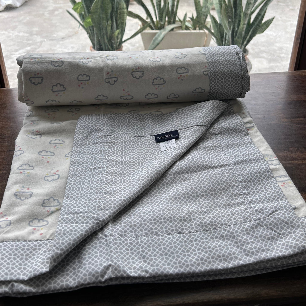 Sadyaska Single Bed Grey Cloud Printed Premium Pure Cotton Reversible 1 Pcs Dohar