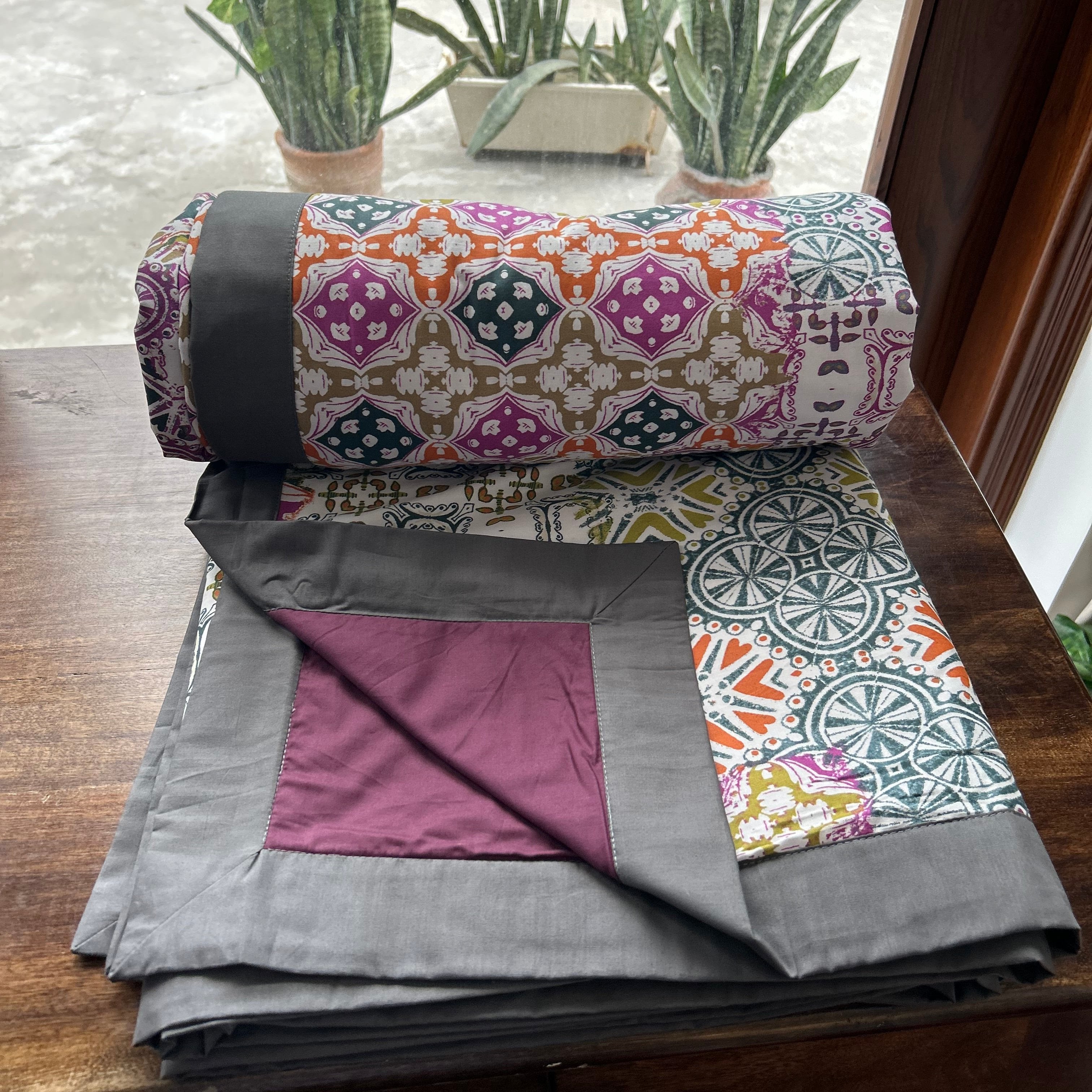 Sadyaska Double Bed Multi Color Printed Premium Pure Cotton Reversible 1 Pcs Dohar