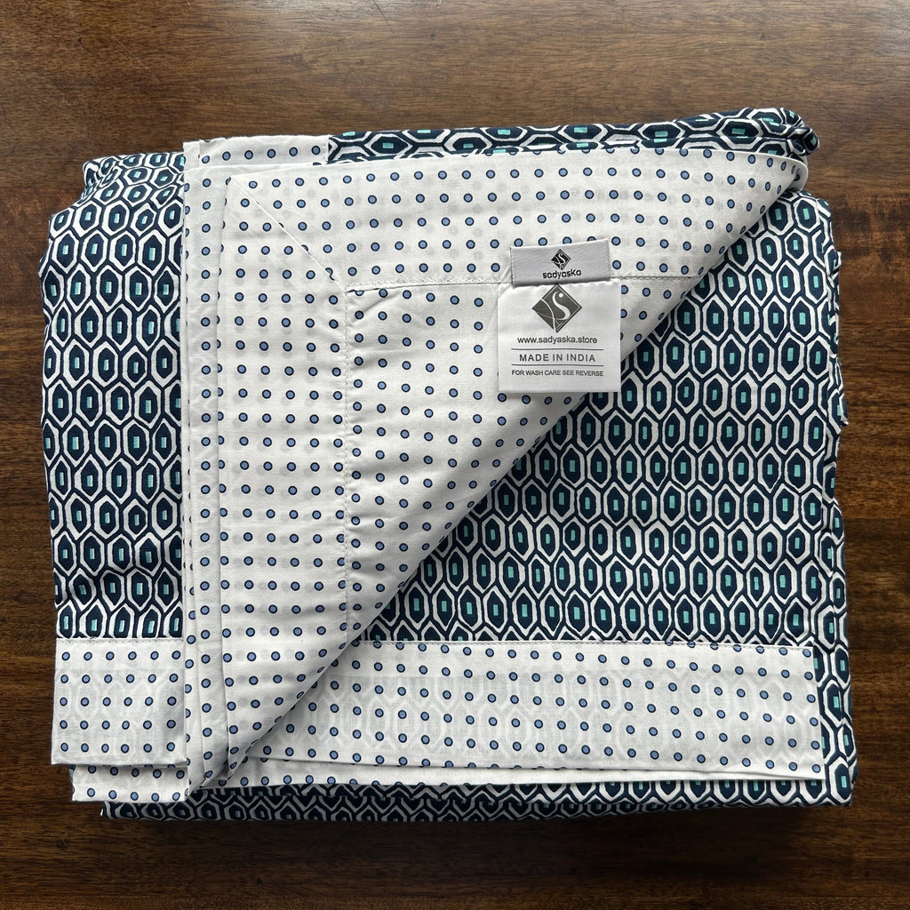 Sadyaska Single Bed Dark Blue and White Printed Premium Pure Cotton Reversible 1 Pcs Dohar