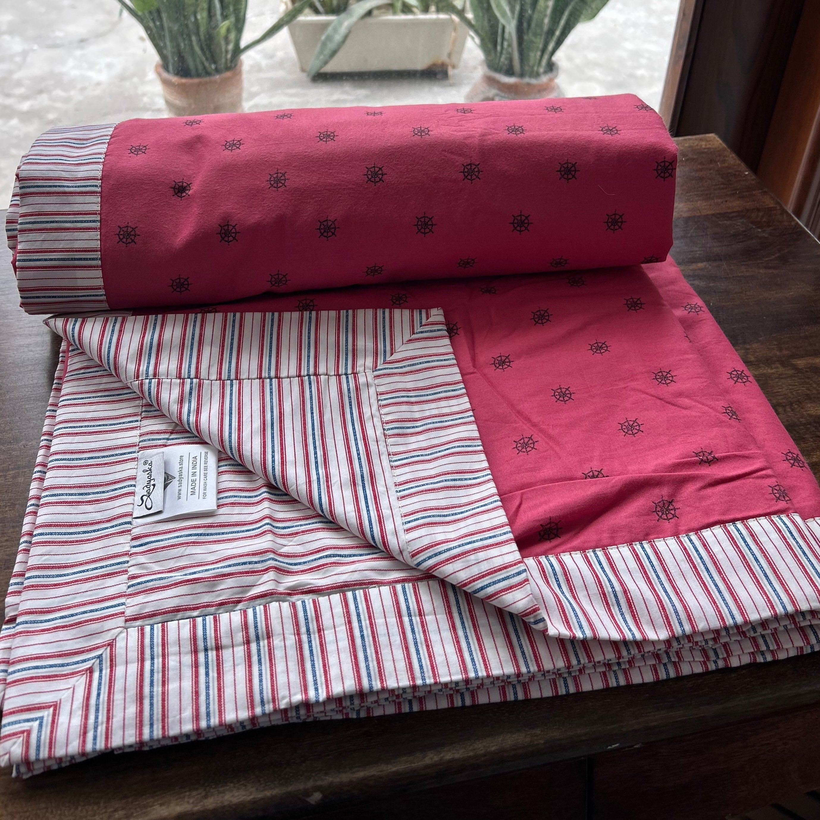 Sadyaska Single Bed Pink Printed Premium Pure Cotton Reversible 1 Pcs Dohar