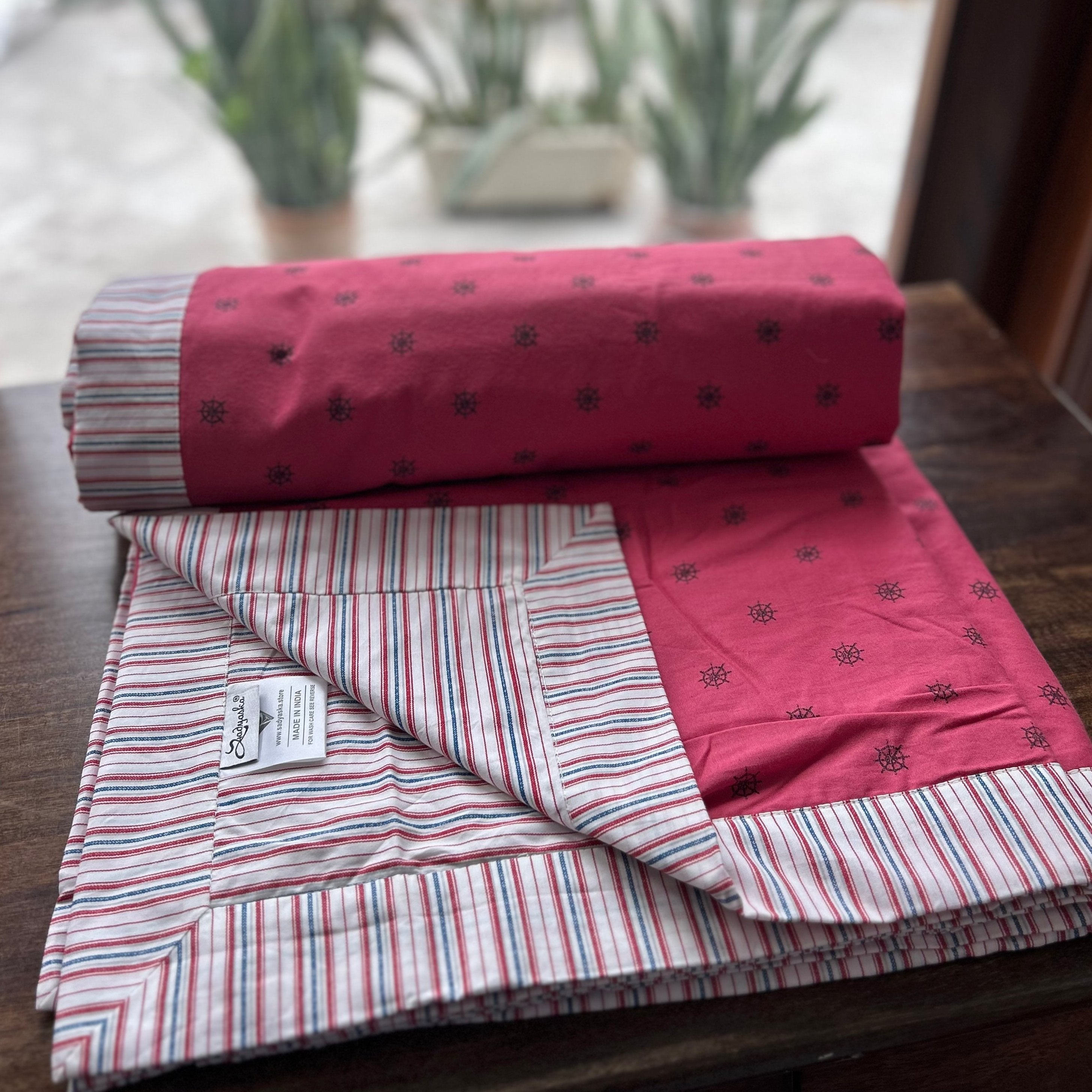 Sadyaska Double Bed Pink Printed Premium Pure Cotton Reversible 1 Pcs Dohar