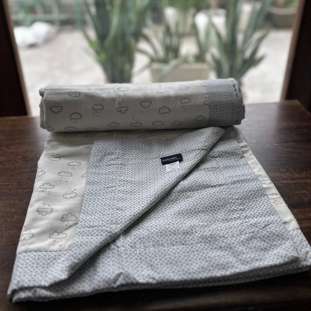 Sadyaska Double Bed Grey Cloud Printed Premium Pure Cotton Reversible 1 Pcs Dohar