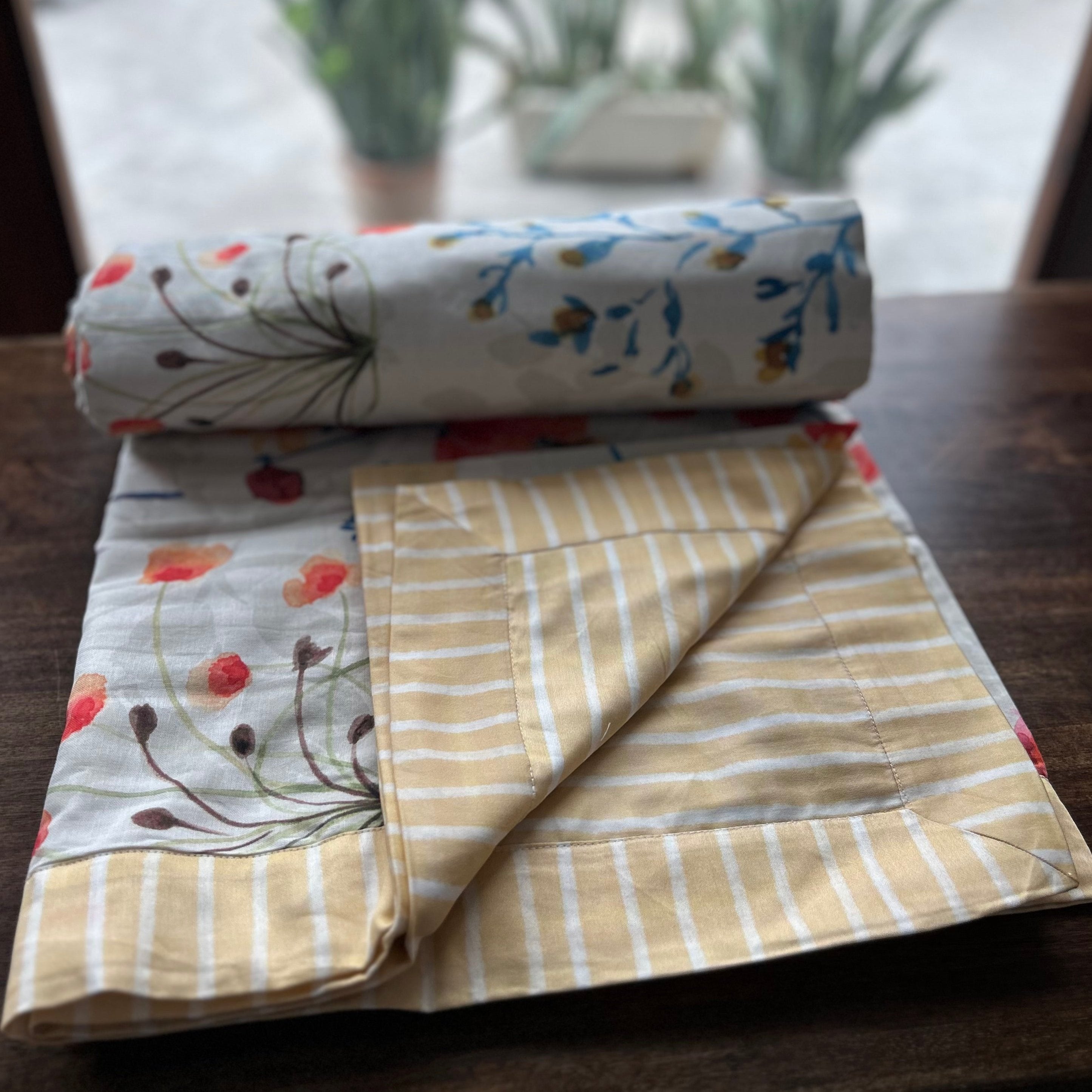 Sadyaska Double Bed Multi Color Floral Printed Premium Pure Cotton Reversible 1 Pcs Dohar
