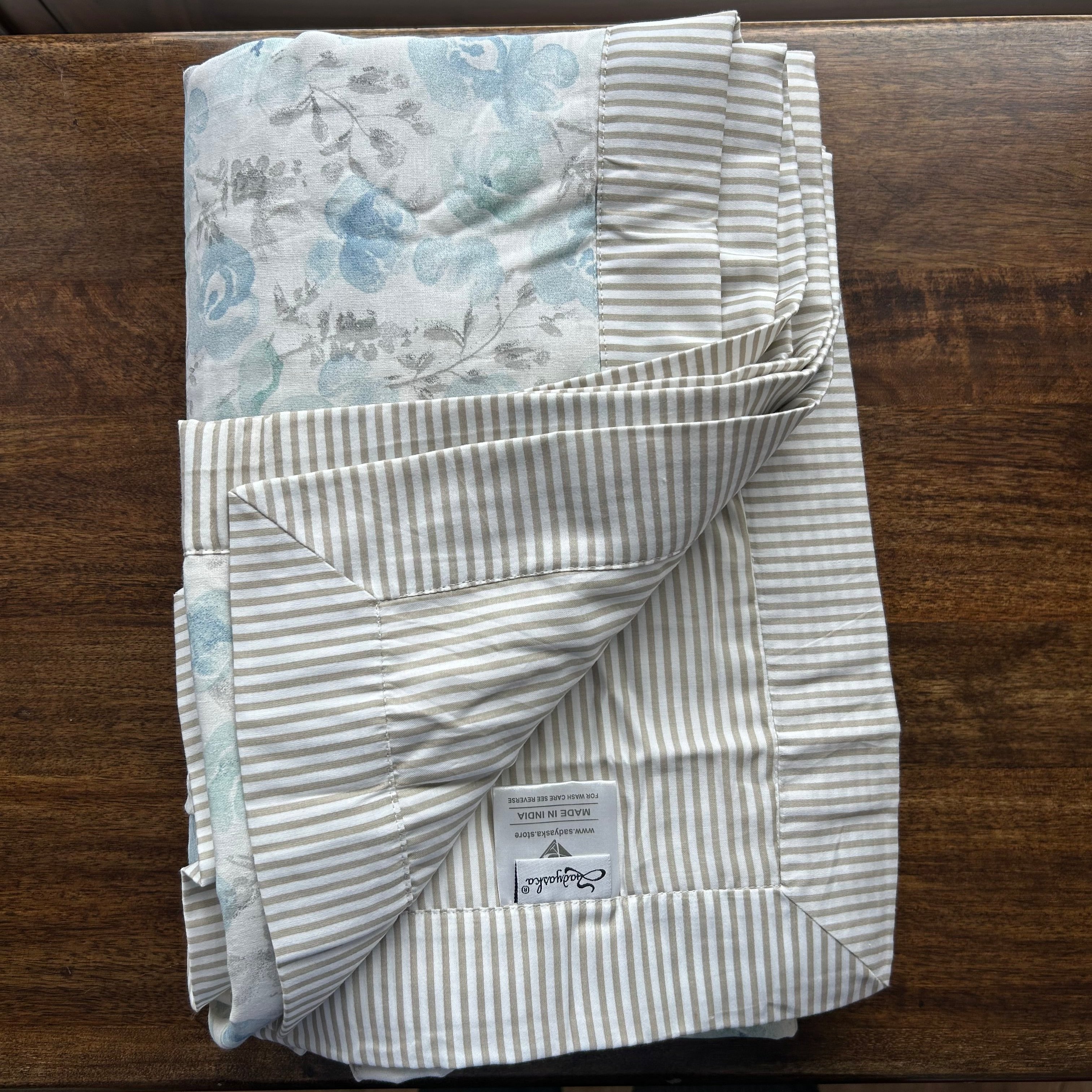 Sadyaska Single Bed Blue and Grey Floral Printed Premium Pure Cotton Reversible 1 Pcs Dohar