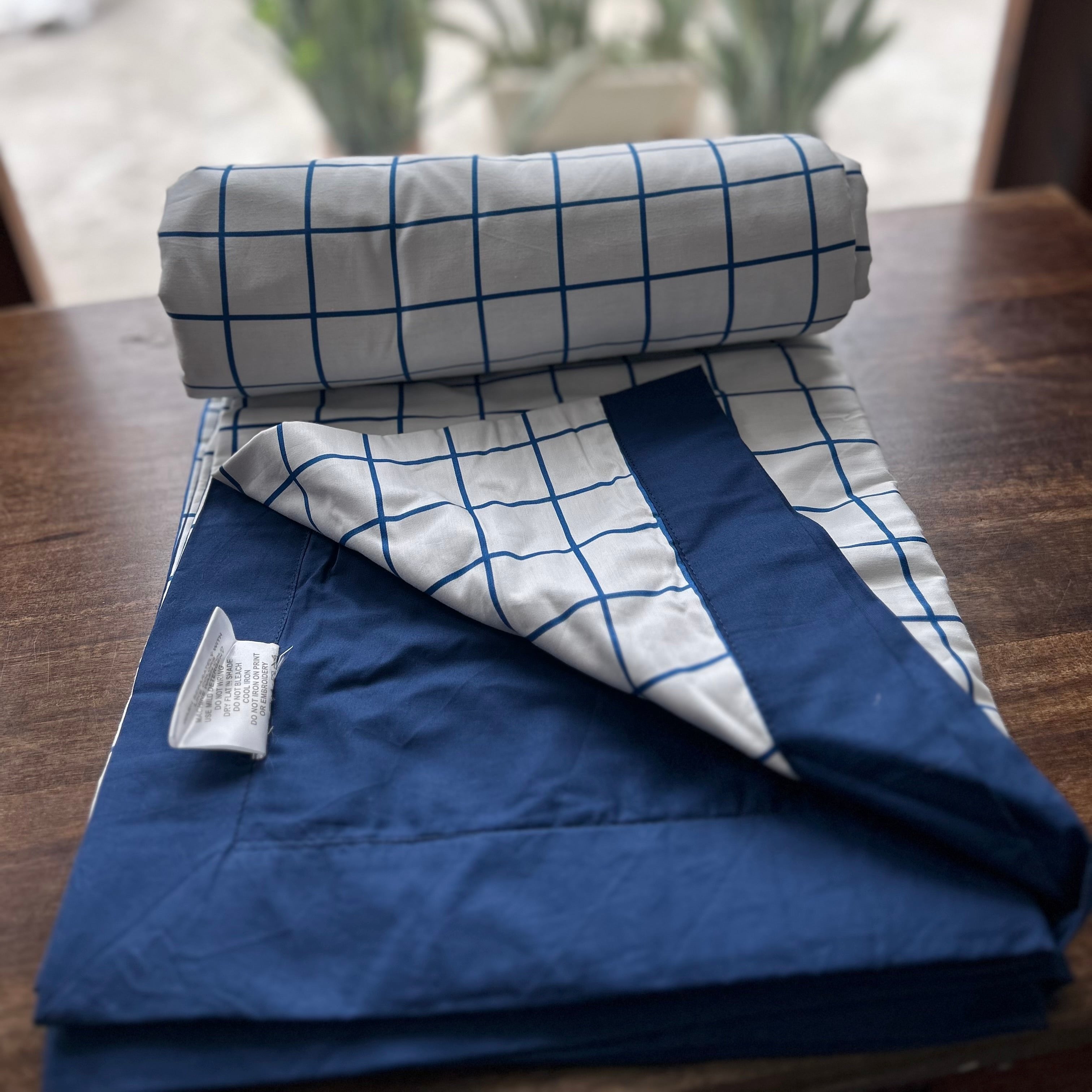 Sadyaska Double Bed Blue and White Printed Premium Pure Cotton Reversible 1 Pcs Dohar