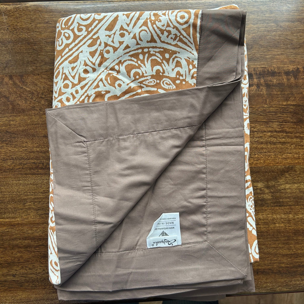 Sadyaska Single Bed Mustard Taupe Printed Premium Pure Cotton Reversible 1 Pcs Dohar