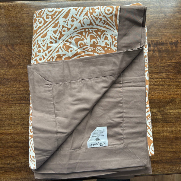 Sadyaska Single Bed Mustard Taupe Printed Premium Pure Cotton Reversible 1 Pcs Dohar
