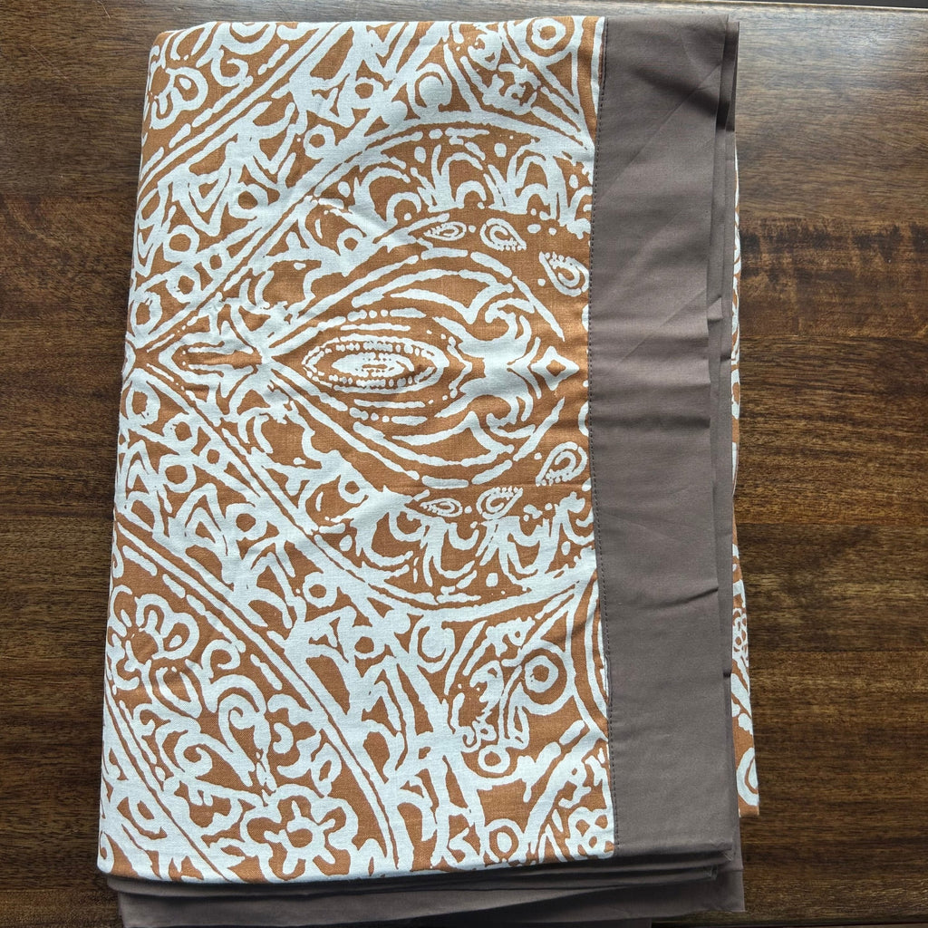 Sadyaska Double Bed Mustard and Taupe Printed Premium Pure Cotton Reversible 1 Pcs Dohar