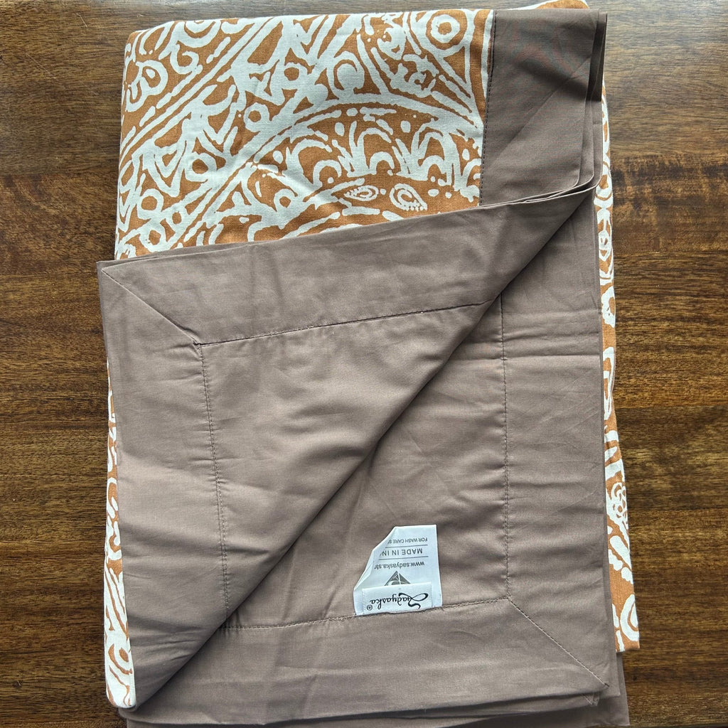 Sadyaska Double Bed Mustard and Taupe Printed Premium Pure Cotton Reversible 1 Pcs Dohar