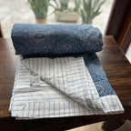 Sadyaska Double Bed Blue and White Printed Premium Pure Cotton Reversible 1 Pcs Dohar