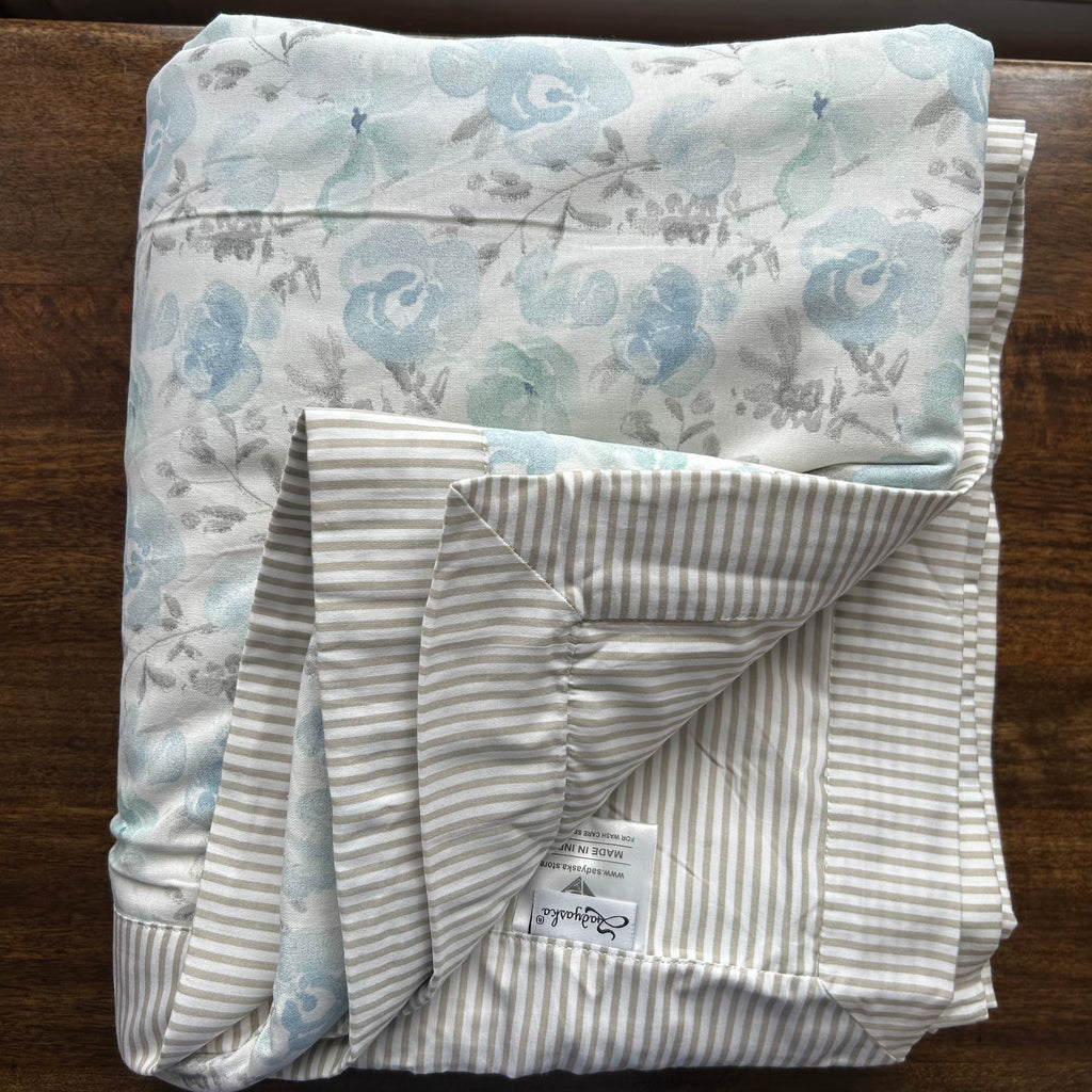 Sadyaska Double Bed Blue and Grey Floral Printed Premium Pure Cotton Reversible 1 Pcs Dohar