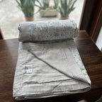 Sadyaska Double Bed Blue and Grey Floral Printed Premium Pure Cotton Reversible 1 Pcs Dohar