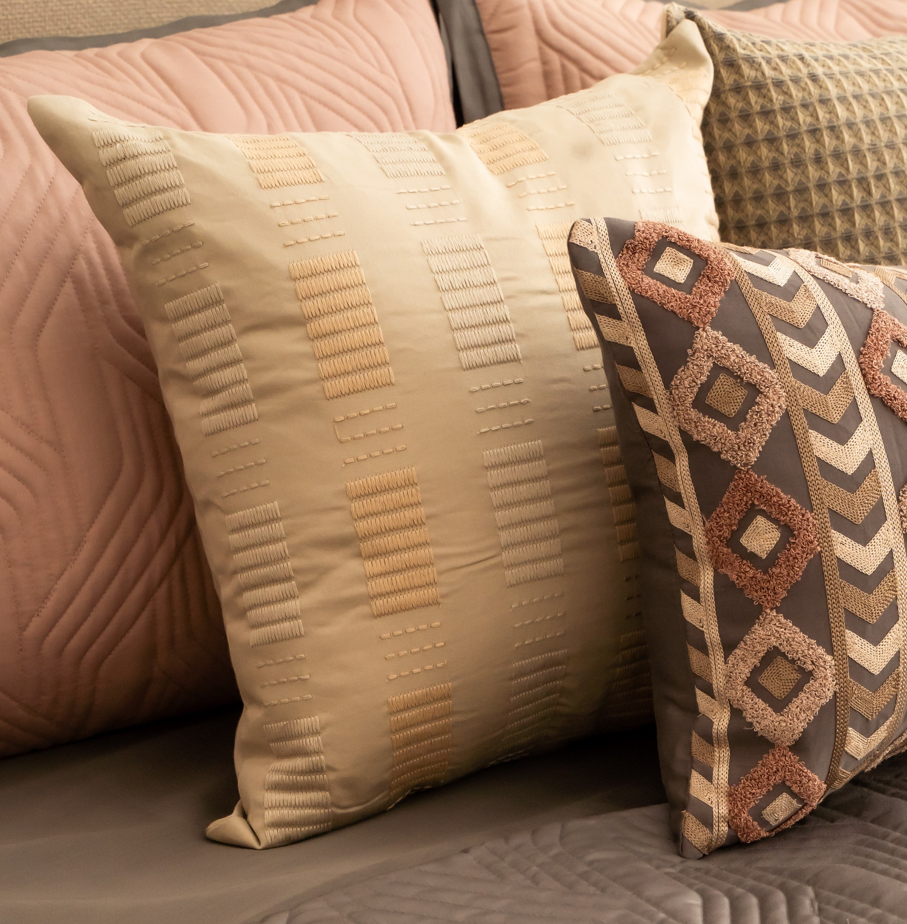 Sadyaska SURREAL SYMPHONY Cotton Embroidered Beige 16" X 16" 1 Pcs Cushion Cover