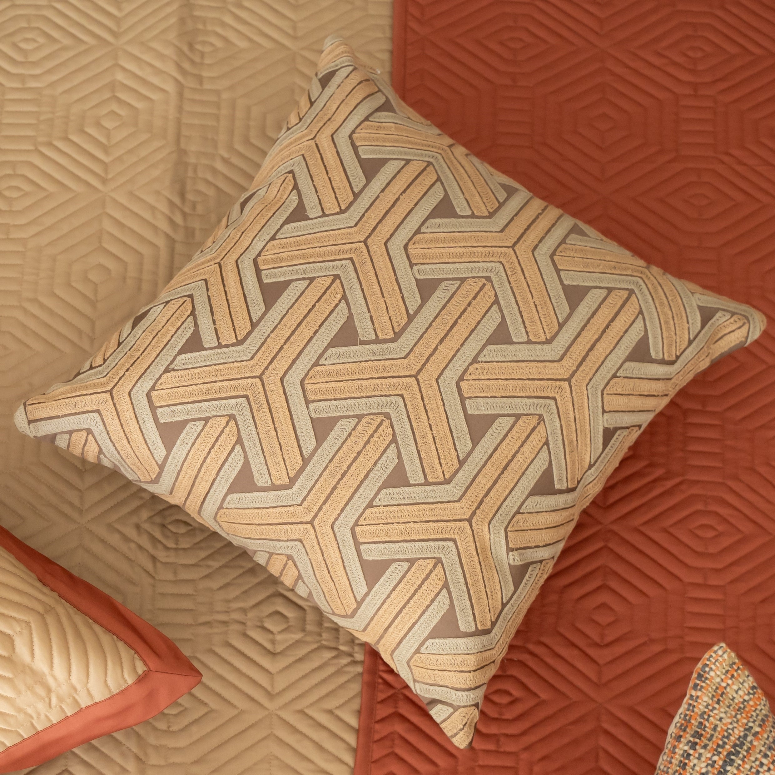 Sadyaska TRELLIS Cotton Embroidered Ivory 16" X 16" 1 Pcs Cushion Cover