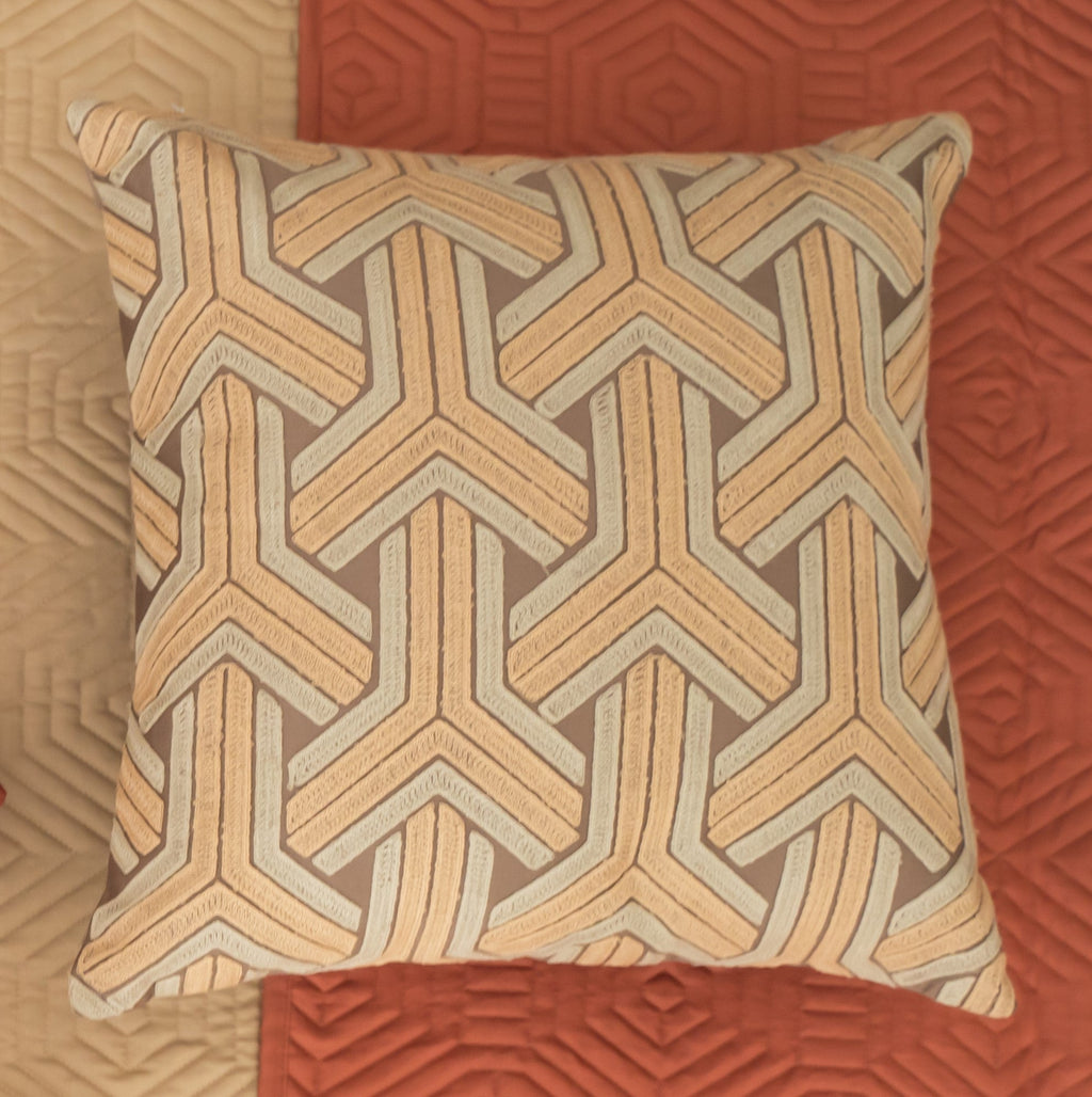 Sadyaska TRELLIS Cotton Embroidered Ivory 16" X 16" 1 Pcs Cushion Cover