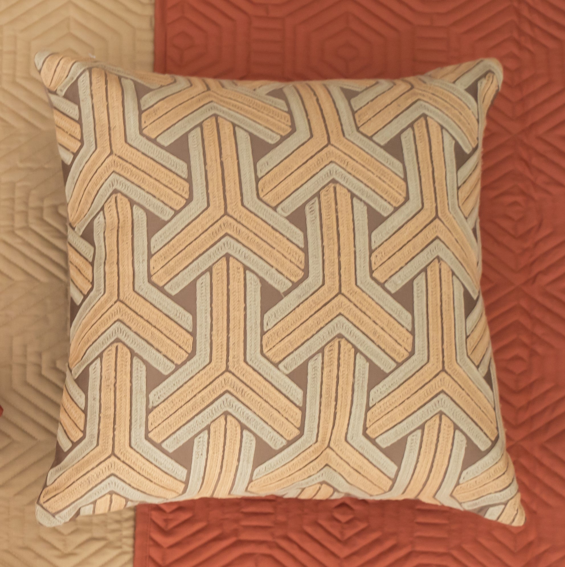 Sadyaska TRELLIS Cotton Embroidered Ivory 16" X 16" 1 Pcs Cushion Cover
