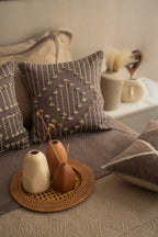 Sadyaska Cairo Cotton Embroidered Taupe 16" X 16" 1 Pcs Cushion Cover