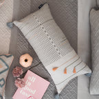 Sadyaska Bohochic Cotton Embroidered Grey 12" X 24" 1 Pcs Cushion Cover