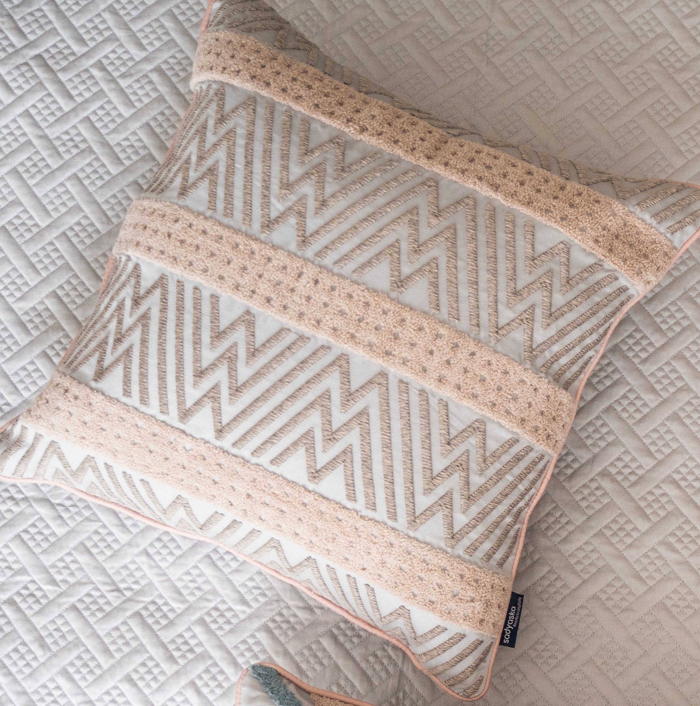 Sadyaska Chevron Fusion Cotton Embroidered Grey 16" X 16" 1 Pcs Cushion Cover