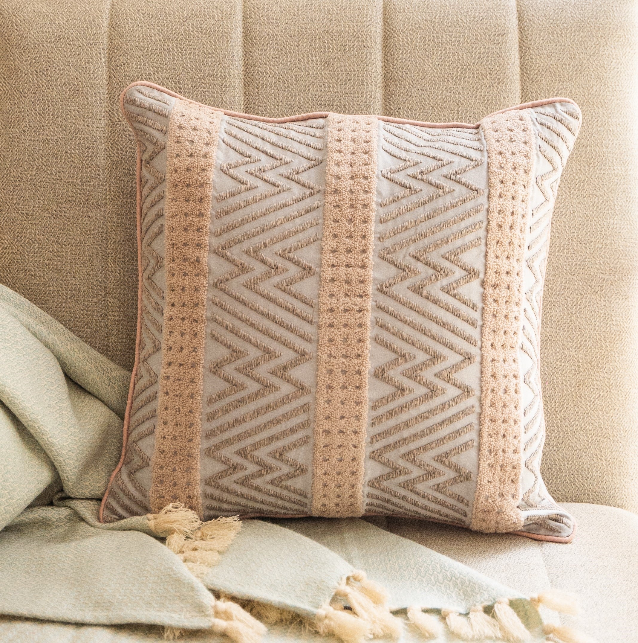 Sadyaska Chevron Fusion Cotton Embroidered Grey 16" X 16" 1 Pcs Cushion Cover