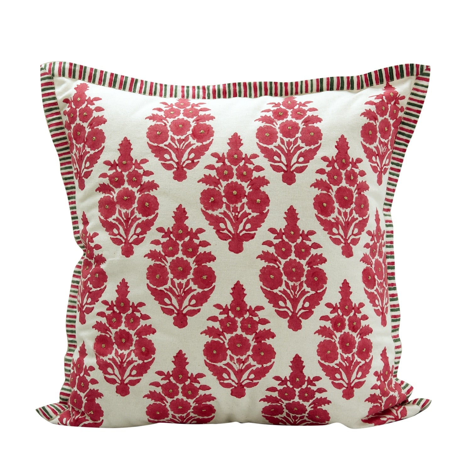 Sadyaska Butah Jaal Hand Block Print 16"x16" Pink Floral Printed Pattern Cushion Case… 1 Pcs Cushion Cover