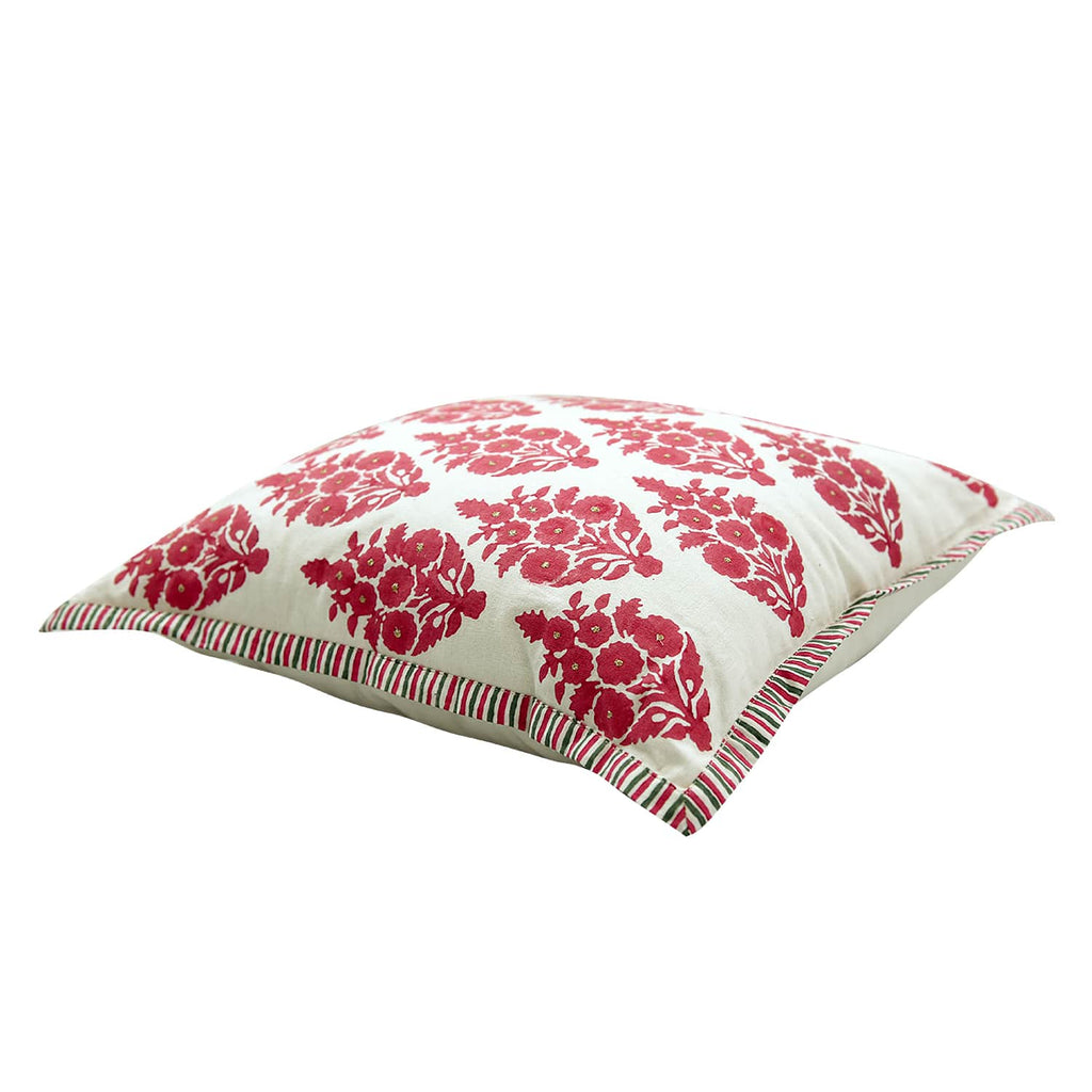 Sadyaska Butah Jaal Hand Block Print 16"x16" Pink Floral Printed Pattern Cushion Case… 1 Pcs Cushion Cover