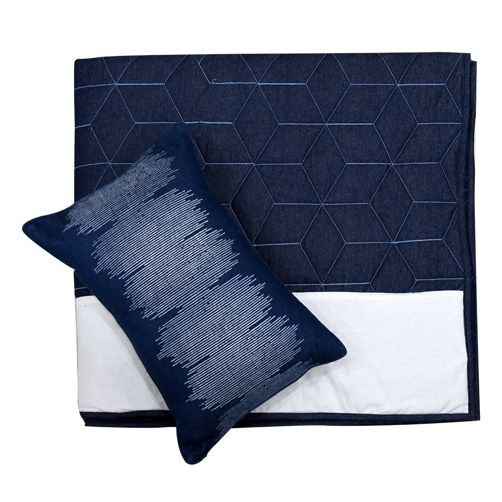 Sadyaska Navy Chambray Quilted 1 Pcs Bedspread