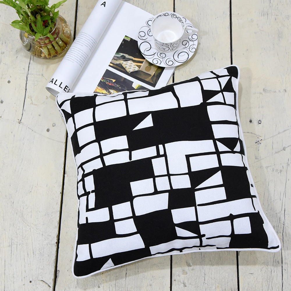 Sadyaska Black & White Cotton 16x16 Screen Printed Geometric Cushion Pillowcase… 1 Pcs Cushion Cover