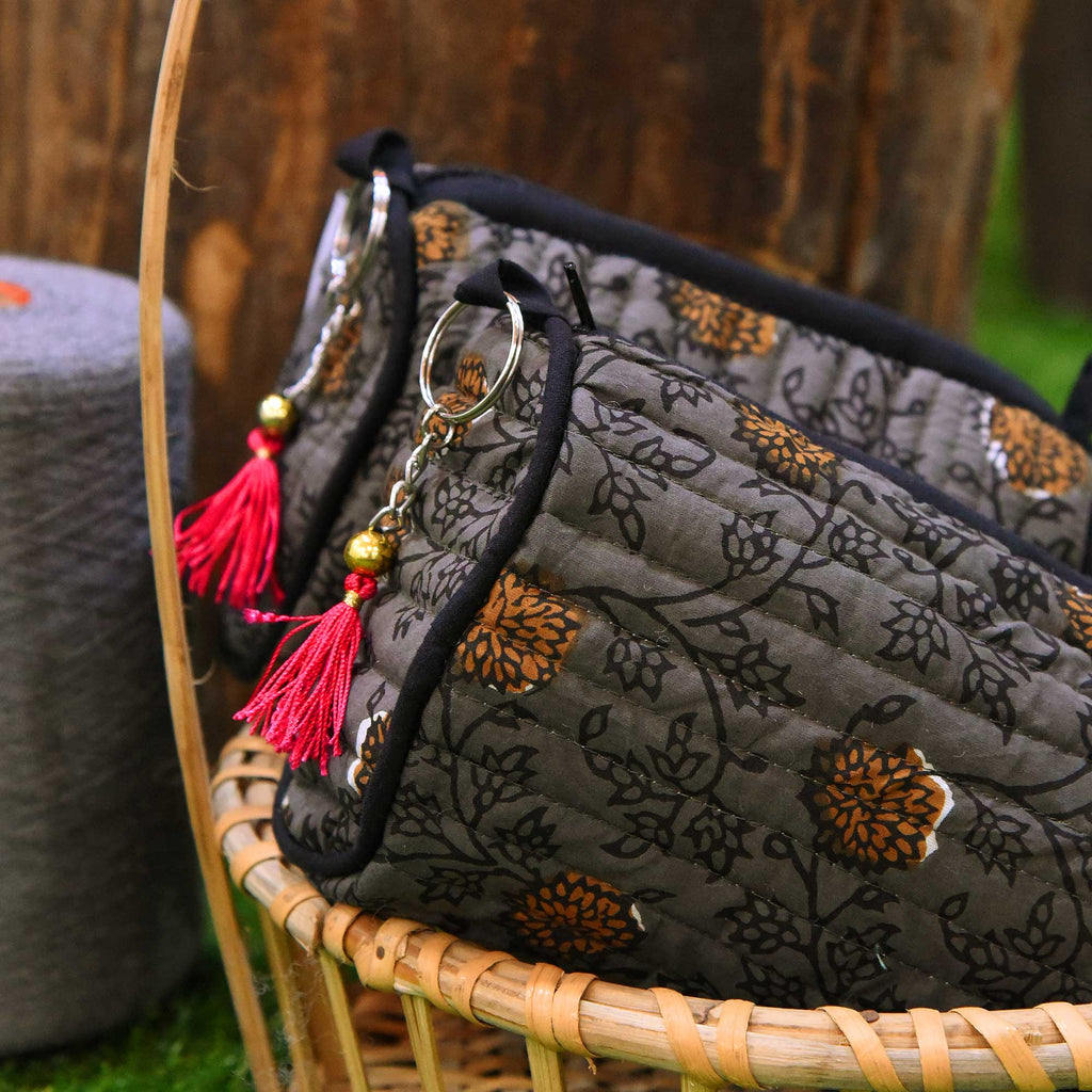 Sadyaska Brown Printed Cotton Medium Size ed Wedding Jewelry Pouch / Cosmetic / Make Up Case Multifunction Storage 1 Pcs Quilt