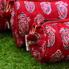 Sadyaska Maroon Printed Cotton Small Size ed Wedding Jewelry Pouch / Cosmetic / Make Up Case Multifunction Storage 1 Pcs Quilt