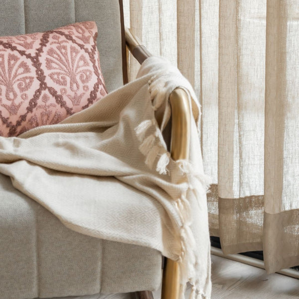 Sadyaska Diamond Neutral Woven Throw with s 1 Pcs Euro Sham