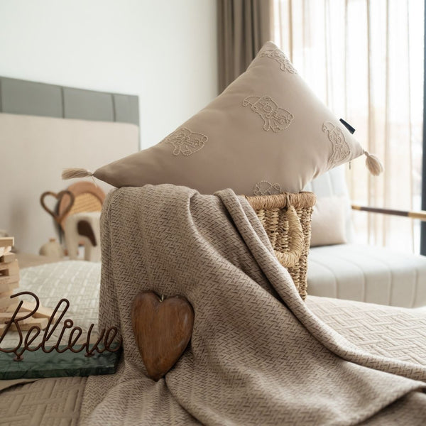 Sadyaska Evan Latte Woven Throw with s 1 Pcs Cushion Cover